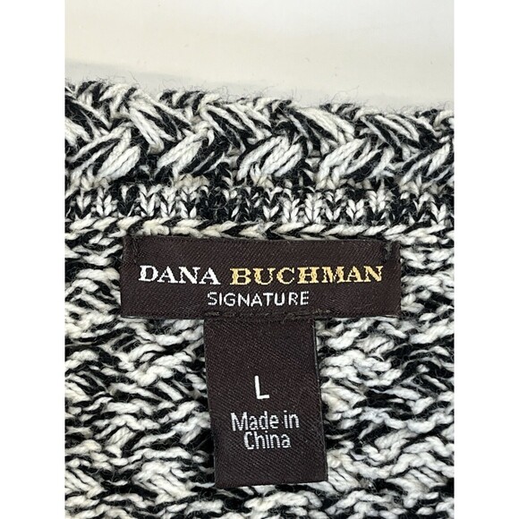 Dana Buchman Black/White‎ Cowl/Turtleneck Chunky Woven Long Sweater Sz Large - Picture 3 of 11